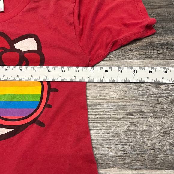 y2k 2007 Sanrio Hello Kitty Rainbow‎ Sunglasses Red Womens S T-Shirt Mexico Made - Picture 6 of 8